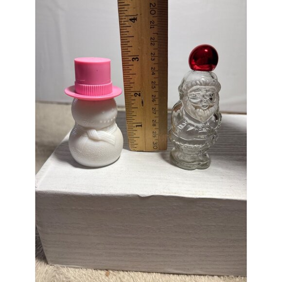 Avon Bottles Snowman Pink Hat Milk Glass & Santa Claus Clear Glass Container Set - Picture 5 of 7